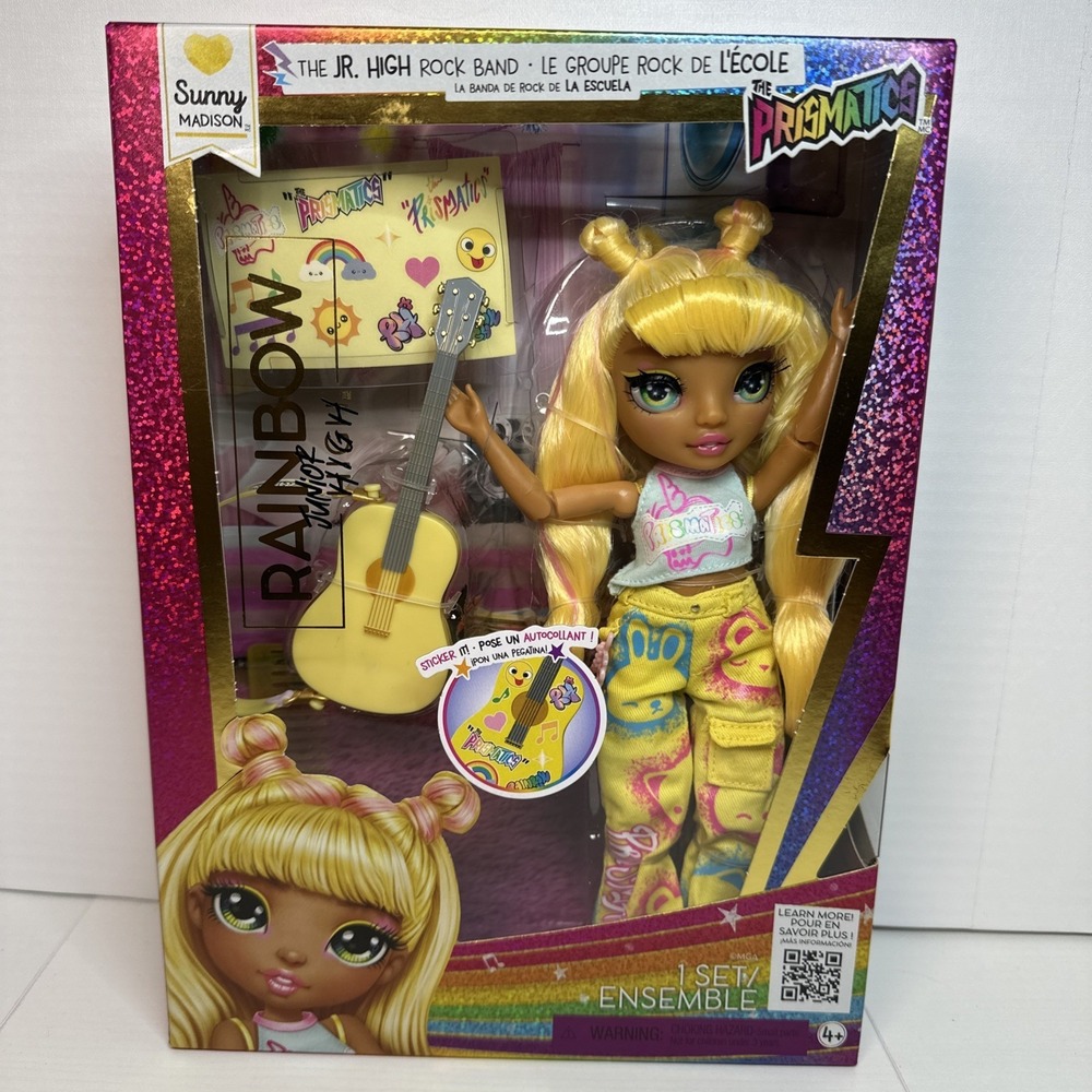 Rainbow High Jr High Rock Band - Sunny, Yellow 9" Fashion Doll with Guitar - New